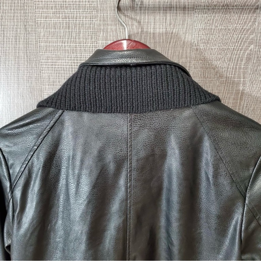 ETT TWA Black Faux Leather Jacket Size Medium Shaker Knit Front Anthropologie - Picture 8 of 10